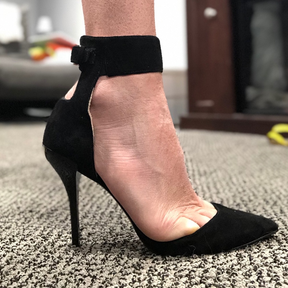 Joan and David Black Suede Heels With Ankle Buckle